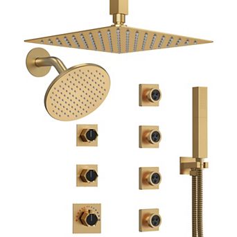 Dual Shower System 12 in 5-Spray Square High Pressure with Hand Shower