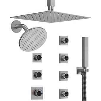 Dual Shower System 12 in 5-Spray Square High Pressure with Hand Shower