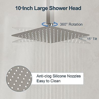 3-Spray 10 and 6 in. Dual 3 in 1 Ceiling Mount Fixed and Handheld Shower Head 2.5 GPM