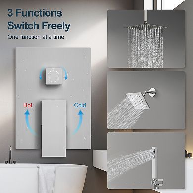 3-Spray 10 and 6 in. Dual 3 in 1 Ceiling Mount Fixed and Handheld Shower Head 2.5 GPM