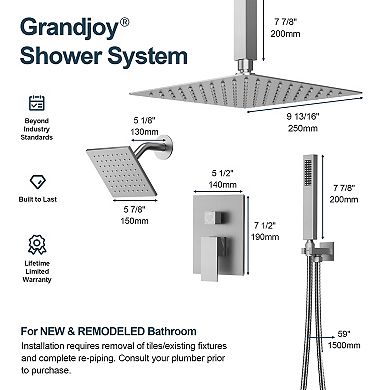 3-Spray 10 and 6 in. Dual 3 in 1 Ceiling Mount Fixed and Handheld Shower Head 2.5 GPM