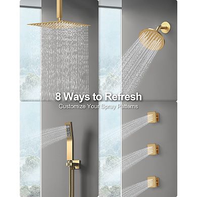 8-Spray Patterns 12 and 6 in. Dual Shower Head 2.5 GPM Ceiling Mount Fixed and Handheld Shower Head