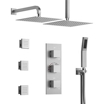 His or Her Shower System 8-Spray 12 and 12 in Dual Ceiling Mount Fixed and Handheld Shower Head