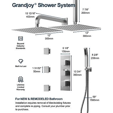 His or Her Shower System 8-Spray 12 and 12in. Dual Ceiling Mount Fixed and Handheld Shower Head