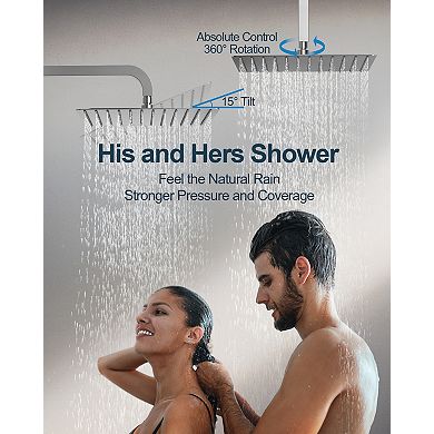 His or Her Shower System 8-Spray 12 and 12in. Dual Ceiling Mount Fixed and Handheld Shower Head
