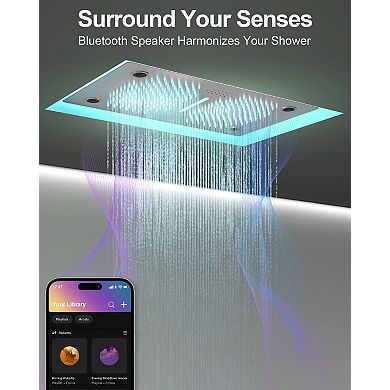 LED 5-Spray Ceiling Mount 28 in. and 16 in. Fixed and Handheld Shower Head