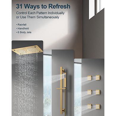 LED 5-Spray Ceiling Mount 28 in. and 16 in. Fixed and Handheld Shower Head