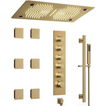 Thermostatic LED Music Dual Shower Heads with 27x15 in Ceiling Mount Fixed and Handheld Shower Head