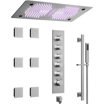 Thermostatic LED Music Dual Shower Heads with 27x15 in Ceiling Mount Fixed and Handheld Shower Head