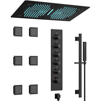LED 5-Spray Ceiling Mount 28 in and 16 in Fixed and Handheld Shower Head