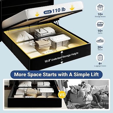 Velvet Lift-Up Storage Bed Frame with Wingback Headboard and Hydraulic Lift, No Box Spring Needed