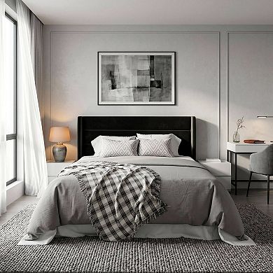 Velvet Lift-Up Storage Bed Frame with Wingback Headboard and Hydraulic Lift, No Box Spring Needed