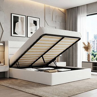 Velvet Lift-Up Storage Bed Frame with Wingback Headboard and Hydraulic Lift, No Box Spring Needed