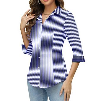 Zeagoo Women Button Up Shirts 3/4 Sleeve Business Shirt Slim V Neck Work Blouse