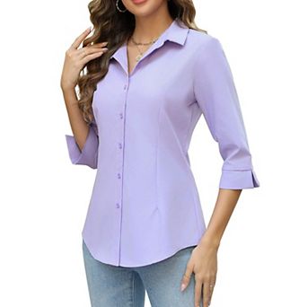 Zeagoo Women Button Up Shirts 3/4 Sleeve Business Shirt Slim V Neck Work Blouse