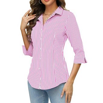 Zeagoo Women Button Up Shirts 3/4 Sleeve Business Shirt Slim V Neck Work Blouse