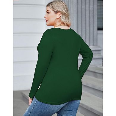 Zeagoo Women' Plus Size Long Sleeve Round Neck Shirts Basic Tee Fall Tops Outfits Clothes