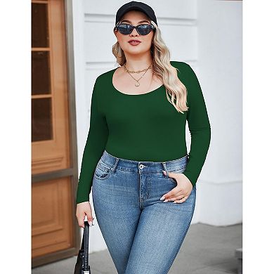Zeagoo Women' Plus Size Long Sleeve Round Neck Shirts Basic Tee Fall Tops Outfits Clothes