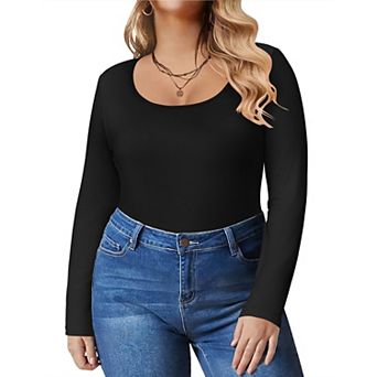 Zeagoo Women' Plus Size Long Sleeve Round Neck Shirts Basic Tee Fall Tops Outfits Clothes