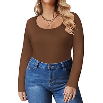Zeagoo Women' Plus Size Long Sleeve Round Neck Shirts Basic Tee Fall Tops Outfits Clothes