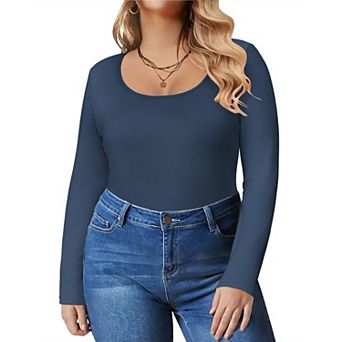Zeagoo Women' Plus Size Long Sleeve Round Neck Shirts Basic Tee Fall Tops Outfits Clothes