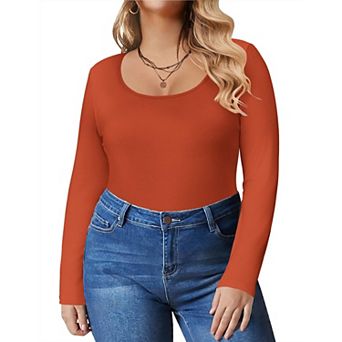 Zeagoo Women' Plus Size Long Sleeve Round Neck Shirts Basic Tee Fall Tops Outfits Clothes