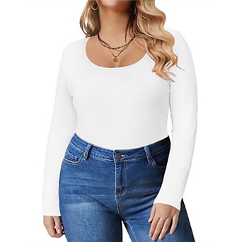 Zeagoo Women' Plus Size Long Sleeve Round Neck Shirts Basic Tee Fall Tops Outfits Clothes