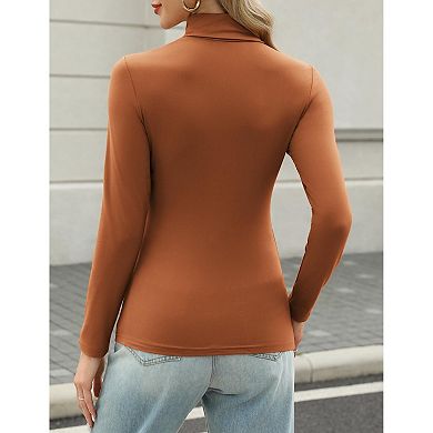 Zeagoo Women's Turtleneck Long Sleeve Shirts Basic Lightweight Base Layer Solid Slim Fit Tops