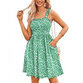 Zeagoo Women Summer Casual Square Neck Swing A Line Dress with Pockets Floral Sleeveless Beach Dress