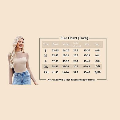 Avidlove Women Bodysuit Long Sleeve Mesh Bodysuit Double Lined Leotards Mock Neck Going Out Top
