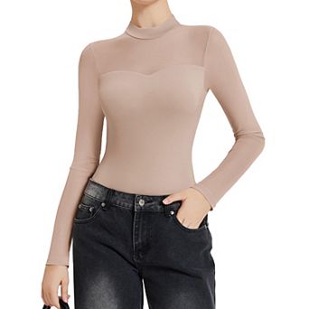 Avidlove Women Bodysuit Long Sleeve Mesh Bodysuit Double Lined Leotards Mock Neck Going Out Top