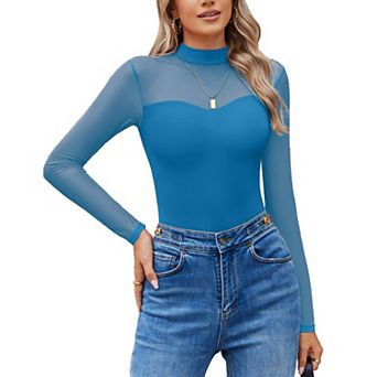 Avidlove Women Bodysuit Long Sleeve Mesh Bodysuit Double Lined Leotards Mock Neck Going Out Top