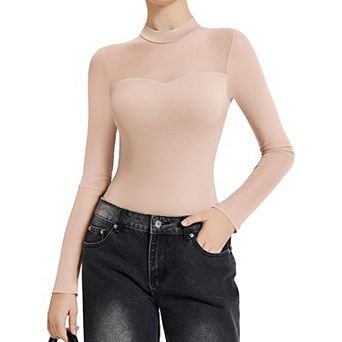Avidlove Women Bodysuit Long Sleeve Mesh Bodysuit Double Lined Leotards Mock Neck Going Out Top