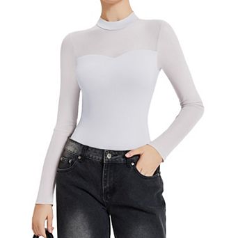 Avidlove Women Bodysuit Long Sleeve Mesh Bodysuit Double Lined Leotards Mock Neck Going Out Top
