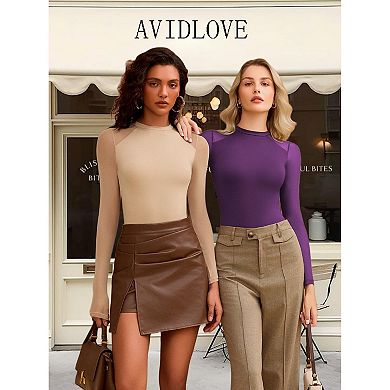 Avidlove Women Long Sleeve Bodysuits Basic Slim Comfy Lightweight Layering Going Out Tops Fall