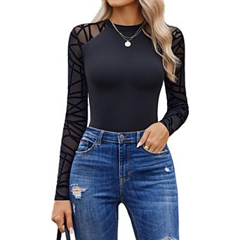 Avidlove Women Long Sleeve Bodysuits Basic Slim Comfy Lightweight Layering Going Out Tops Fall
