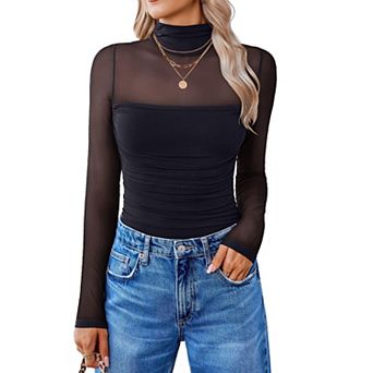 Avidlove Women Long Sleeve Bodysuit Turtle Neck Shapewear Body Suits Mesh One Piece Fall Outfits