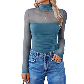 Avidlove Women Long Sleeve Bodysuit Turtle Neck Shapewear Body Suits Mesh One Piece Fall Outfits