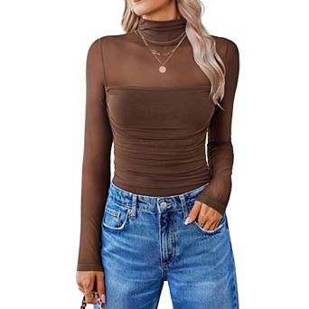 Avidlove Women Long Sleeve Bodysuit Turtle Neck Shapewear Body Suits Mesh One Piece Fall Outfits