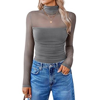 Avidlove Women Long Sleeve Bodysuit Turtle Neck Shapewear Body Suits Mesh One Piece Fall Outfits