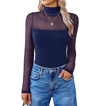 Avidlove Women Long Sleeve Bodysuit Turtle Neck Shapewear Body Suits Mesh One Piece Fall Outfits