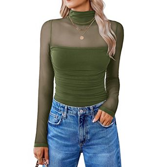 Avidlove Women Long Sleeve Bodysuit Turtle Neck Shapewear Body Suits Mesh One Piece Fall Outfits