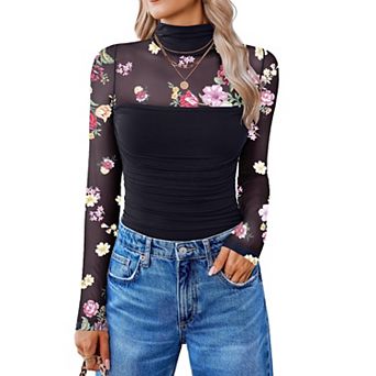 Avidlove Women Long Sleeve Bodysuit Turtle Neck Shapewear Body Suits Mesh One Piece Fall Outfits