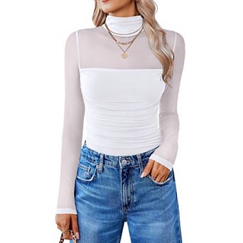 Avidlove Women Long Sleeve Bodysuit Turtle Neck Shapewear Body Suits Mesh One Piece Fall Outfits