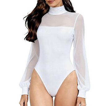 Avidlove Long Sleeve Body Suits Womens Mesh Bodysuit Mock Neck Body Suit Double Lined Bodysuits