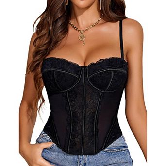 Avidlove Corset Tops for Women Lace Bustier Top Underwire Halloween Slim Fit Bralette