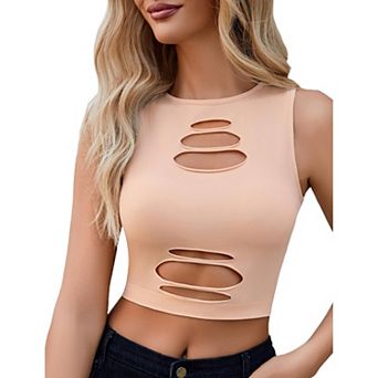 Avidlove Womens Fishnet Top Cut Out Crop Short Hollow Out Cropped Tank Top