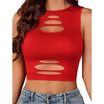 Avidlove Womens Fishnet Top Cut Out Crop Short Hollow Out Cropped Tank Top
