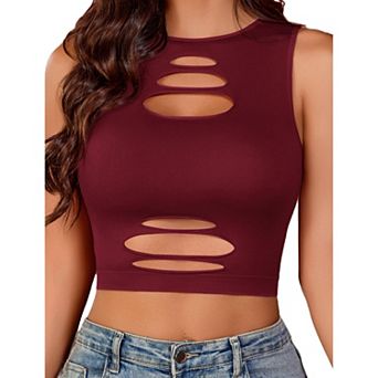 Avidlove Womens Fishnet Top Cut Out Crop Short Hollow Out Cropped Tank Top