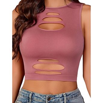 Avidlove Womens Fishnet Top Cut Out Crop Short Hollow Out Cropped Tank Top